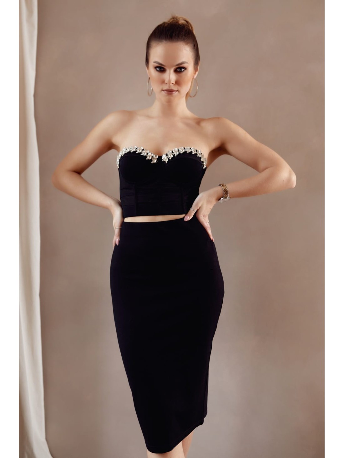 Black corset with zircons on the neckline 001037 - Online store - Boutique